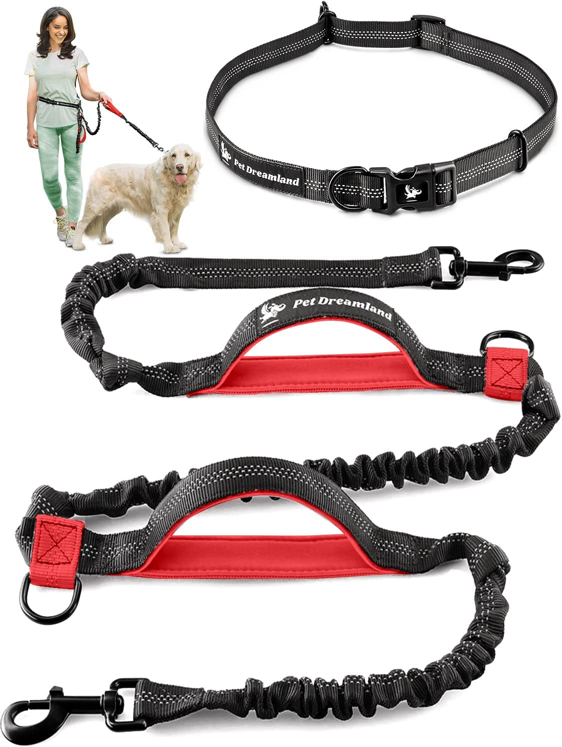Premium Waist Dog Leash Belt – Hands-Free Leash for Medium Dogs – Durable & Adjustable Leash for Running, Walking, Hiking – Ultimate Comfort & Freedom for Active Dogs/ Real Petential