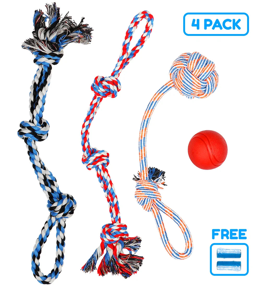 4-Pack Dog Toy Set for Large Dogs – Durable Ropes & Ball for Aggressive Chewers – Heavy-Duty Chew Toys for Strong Dogs/ Real Petential