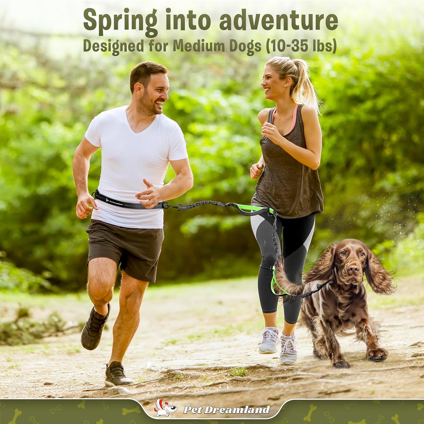 Premium Waist Dog Leash Belt – Hands-Free Leash for Medium Dogs – Durable & Adjustable Leash for Running, Walking, Hiking – Ultimate Comfort & Freedom for Active Dogs/ Real Petential