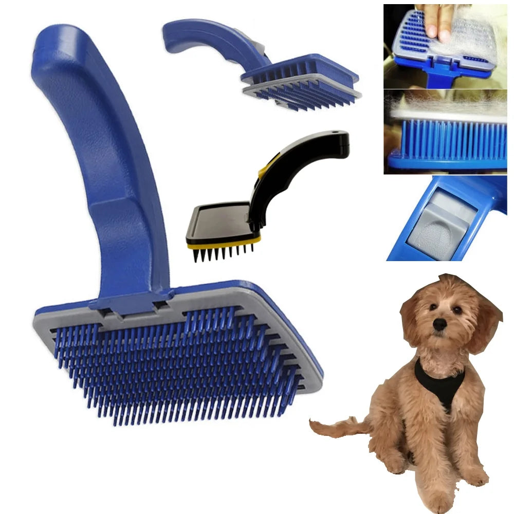 Self-Cleaning Slicker Brush for Dogs & Cats – Pet Grooming Shedding Brush Comb & Rake – Perfect for Detangling & Removing Loose Fur/ Real Petential