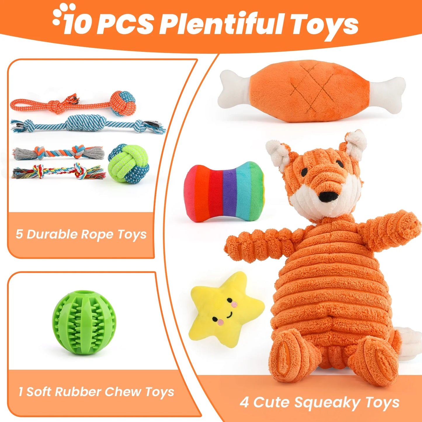 10-Pack Dog Toys for Small Dogs – Puppy Chew Toys for Teething & Training – Plush Squeaky Toys, Treat Ball & Rope Toys for Mental Stimulation & Play/ Real Petential