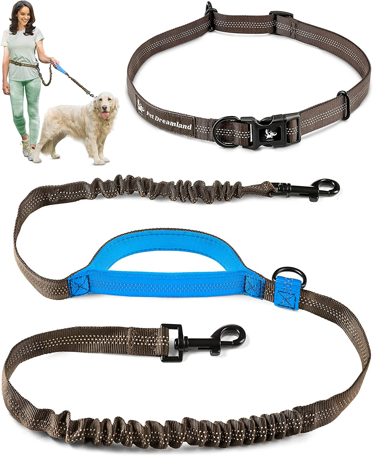 Premium Waist Dog Leash Belt – Hands-Free Leash for Medium Dogs – Durable & Adjustable Leash for Running, Walking, Hiking – Ultimate Comfort & Freedom for Active Dogs/ Real Petential