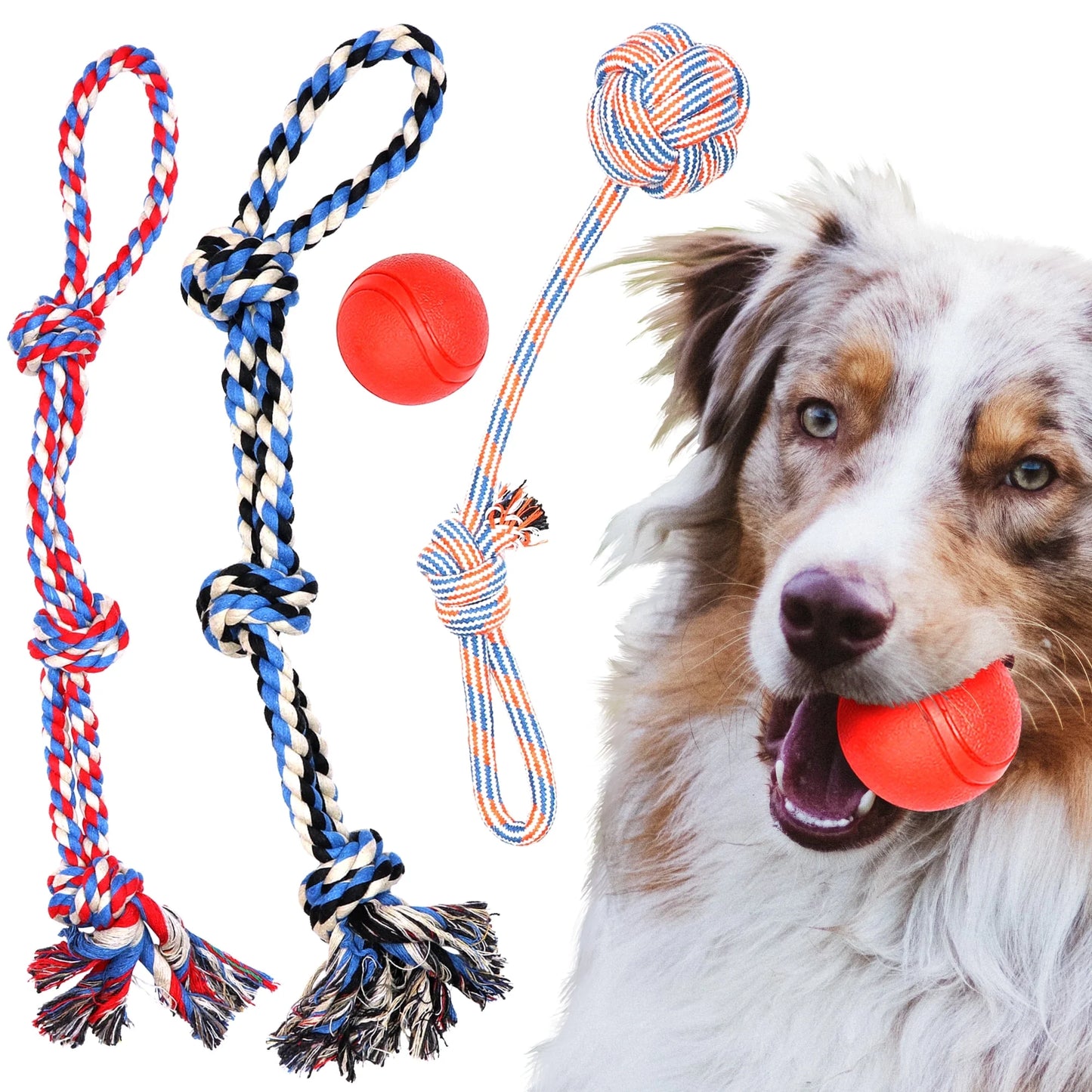 4-Pack Dog Toy Set for Large Dogs – Durable Ropes & Ball for Aggressive Chewers – Heavy-Duty Chew Toys for Strong Dogs/ Real Petential
