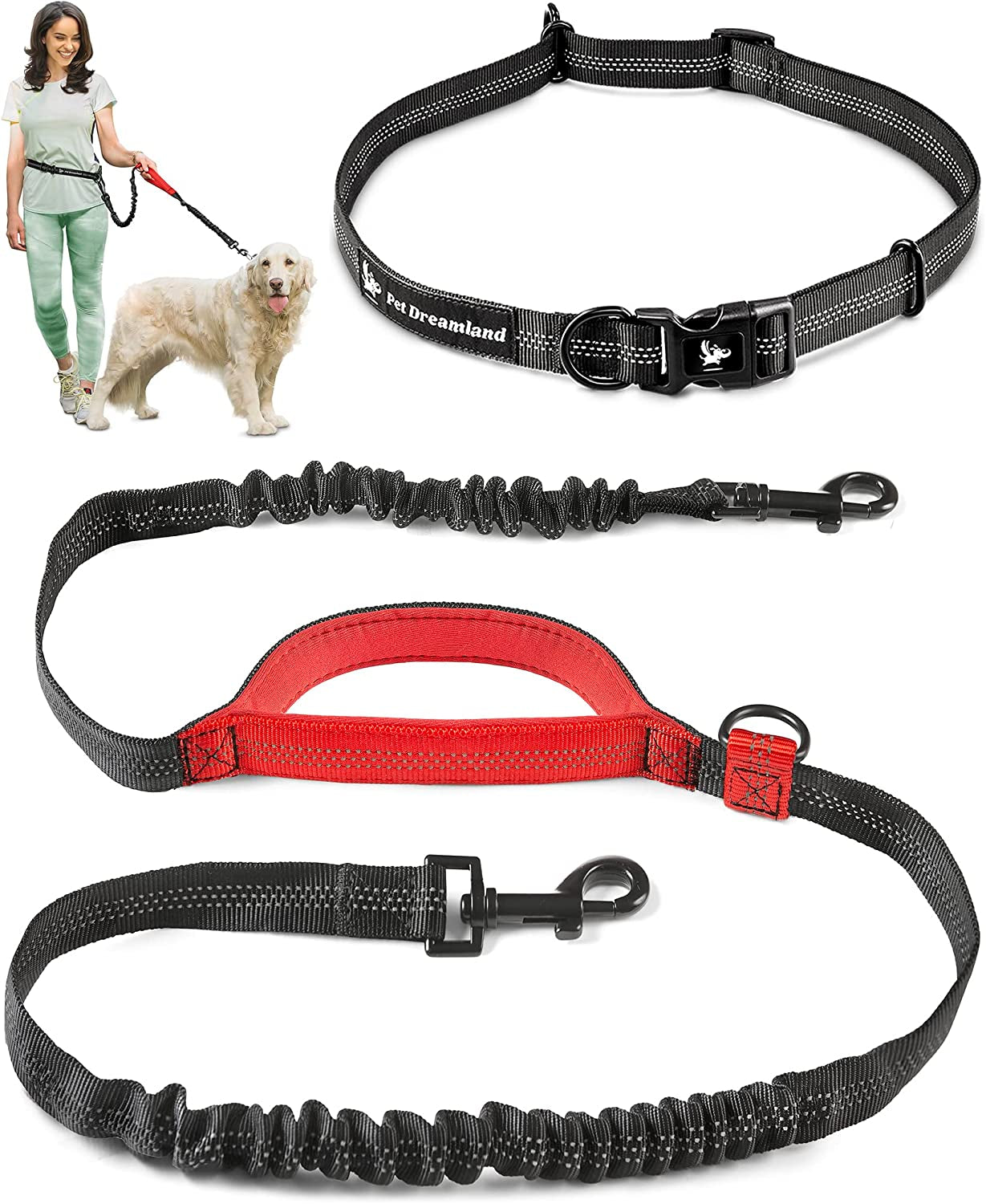 Premium Waist Dog Leash Belt – Hands-Free Leash for Medium Dogs – Durable & Adjustable Leash for Running, Walking, Hiking – Ultimate Comfort & Freedom for Active Dogs/ Real Petential
