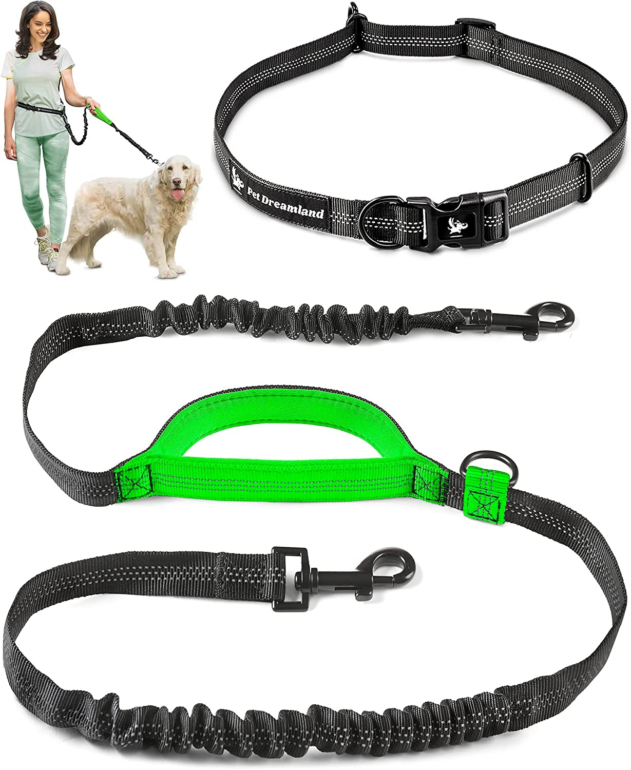 Premium Waist Dog Leash Belt – Hands-Free Leash for Medium Dogs – Durable & Adjustable Leash for Running, Walking, Hiking – Ultimate Comfort & Freedom for Active Dogs/ Real Petential