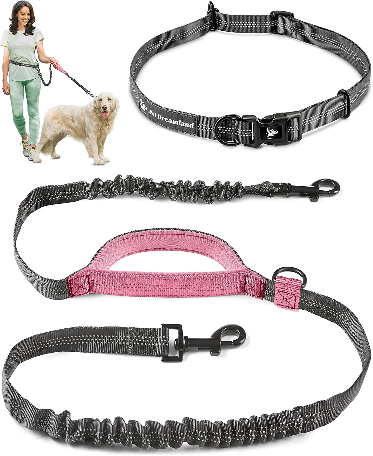 Premium Waist Dog Leash Belt – Hands-Free Leash for Medium Dogs – Durable & Adjustable Leash for Running, Walking, Hiking – Ultimate Comfort & Freedom for Active Dogs/ Real Petential