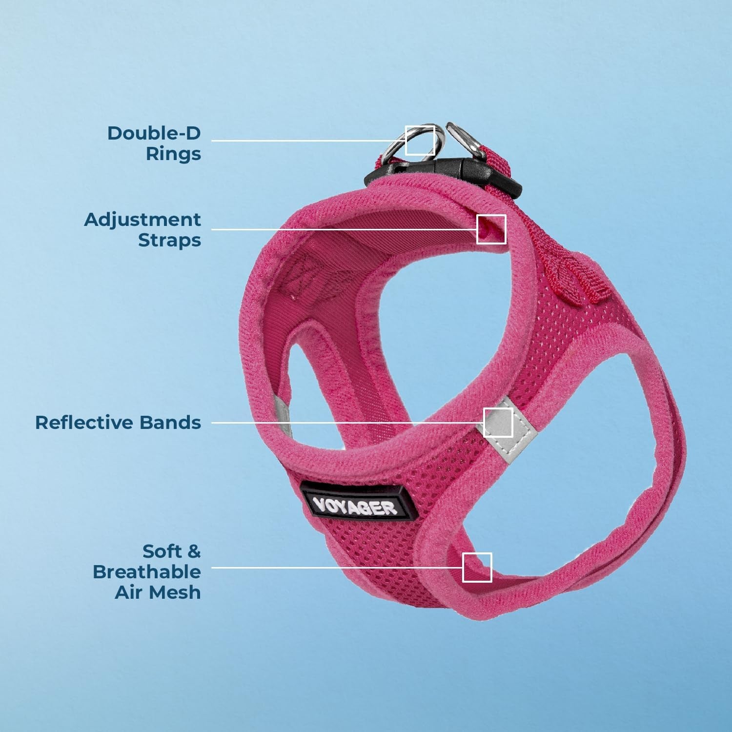 Voyager Step-In Air Dog Harness – No-Pull, Reflective Mesh Vest for Small & Medium Dogs & Cats – Secure Fit with Hook & Loop, Buckle & Double D-Rings – All-Weather, Fuchsia (Size S)/ Real Petential     